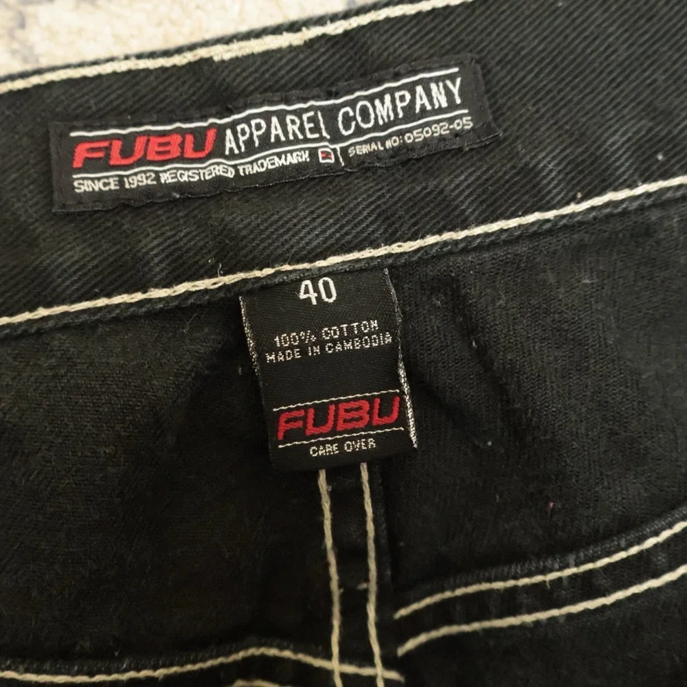 Vintage FUBU Collection Baggy Black Jean Shorts Mens 38 Hip Hop JNCO Style Y2K - Picture 4 of 10